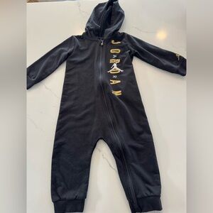 Baby’s Jordan Black Hooded Coverall with Gold Lettering